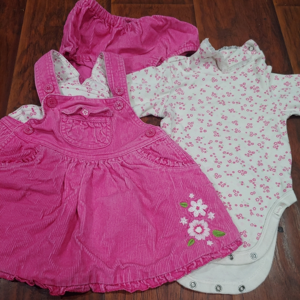 TCP pink corduroy overall dress 3 piece set